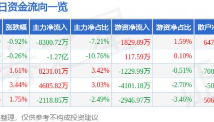 股票行情快报：汉得信息（300170）8月21日主力资金净卖出8300.72万元