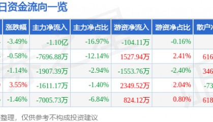 股票行情快报:长信科技(300088)9月2日主力资金净卖出1.10亿元