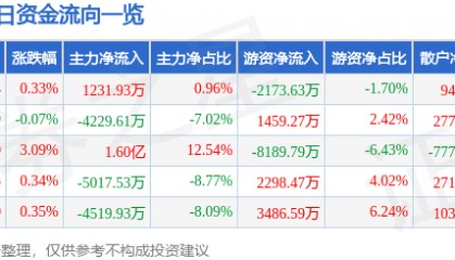 股票行情快报：用友网络（600588）10月30日主力资金净买入1231.93万元