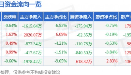 股票行情快报:长信科技(300088)7月29日主力资金净卖出1615.64万元