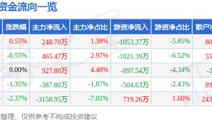 股票行情快报:宁波港(601018)6月17日主力资金净买入248.70万元