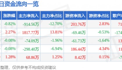 股票行情快报:西藏旅游(600749)7月11日主力资金净卖出914.56万元