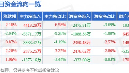 股票行情快报:中京电子(002579)8月11日主力资金净买入4413.29万元