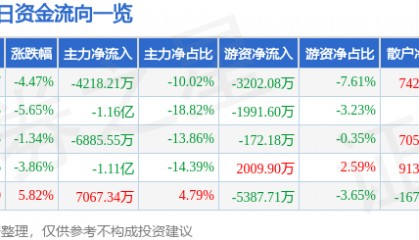 股票行情快报:中京电子(002579)9月3日主力资金净卖出4218.21万元