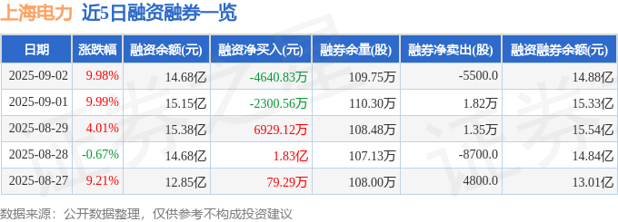 上海电力（600021）9月2日主力资金净买入1.60亿元